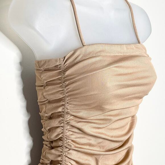 INTIMATELY FREE PEOPLE on your side tan ribbed ruched bodysuit size xs - Picture 6 of 9